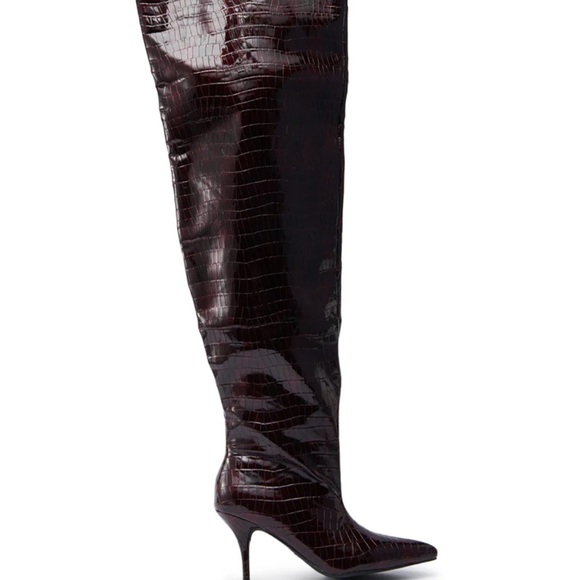Glossy Crocodile Over-the-Knee Boots - Picture 1 of 14